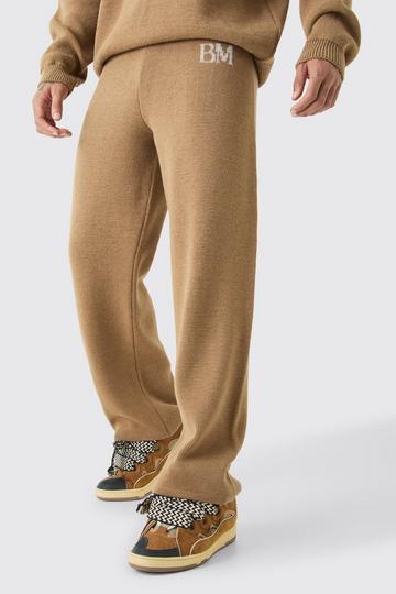 Stone Beige Relaxed Branded Knit Pants