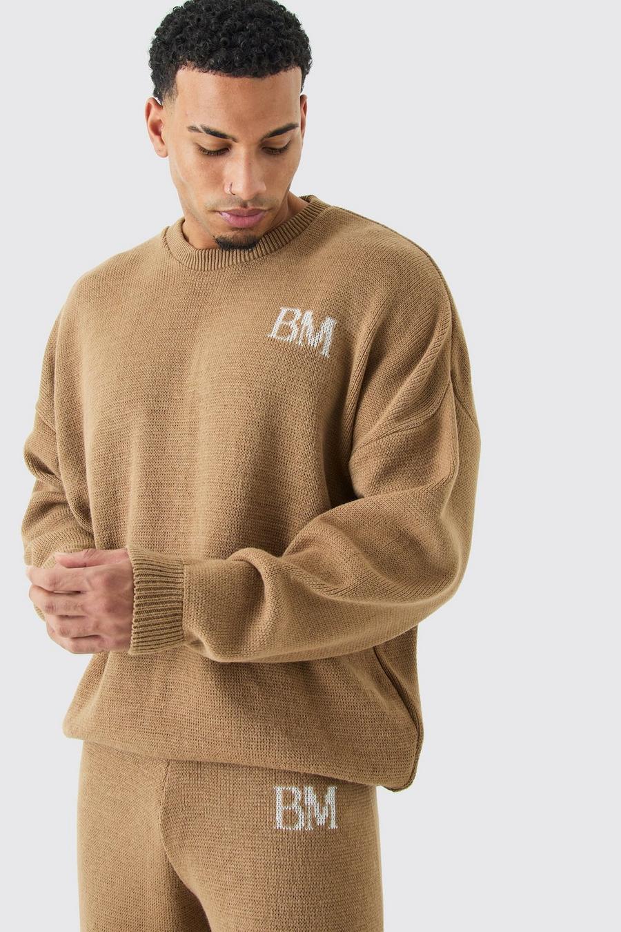 Oversize Pullover mit Logo, Stone image number 1