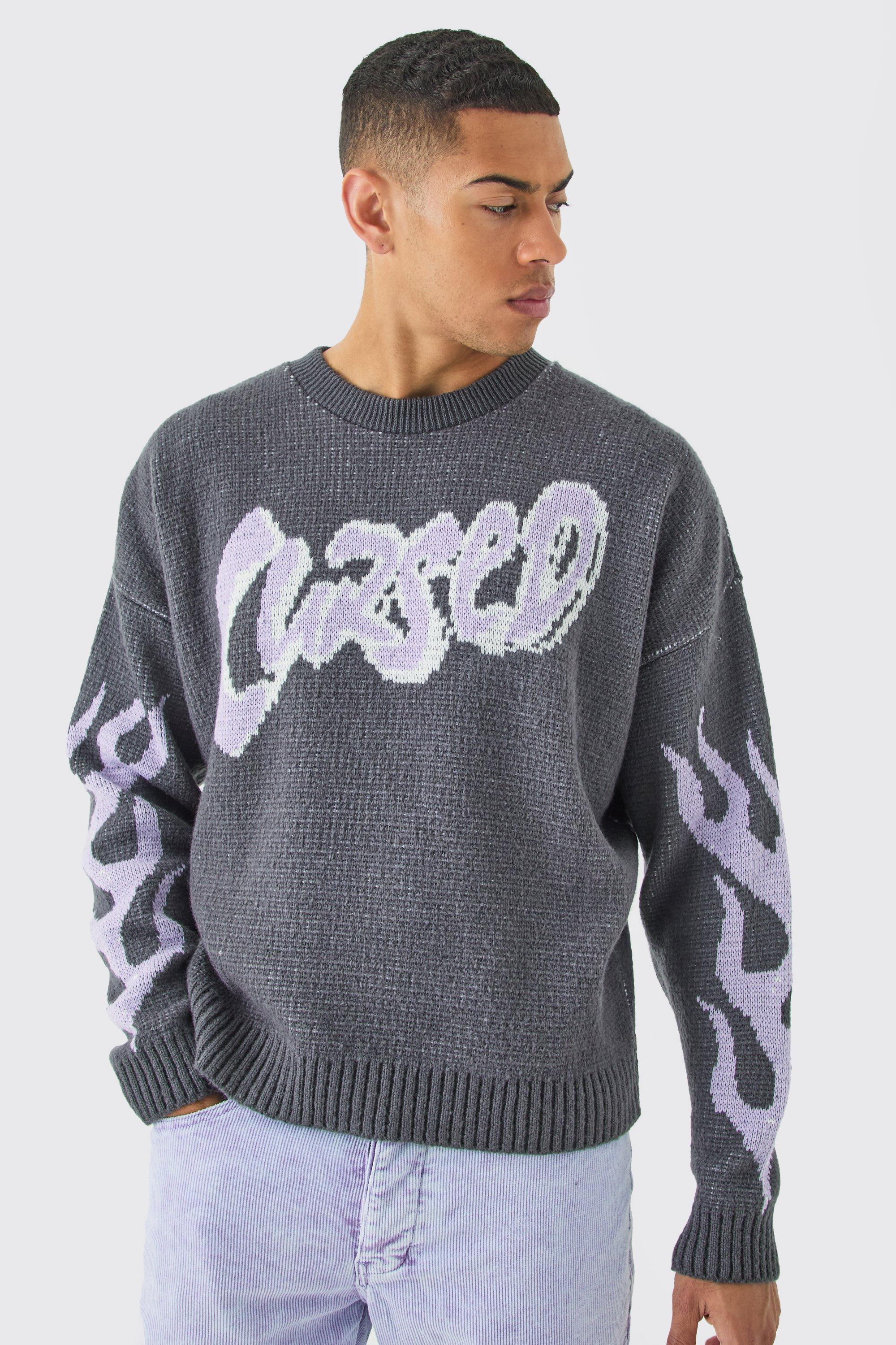 Oversized Boxy Brushed Graphic Knitted Jumper | boohoo FI
