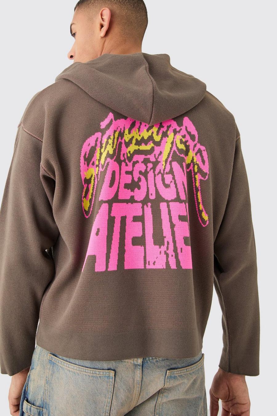 Charcoal Stickad hoodie med grafiskt tryck