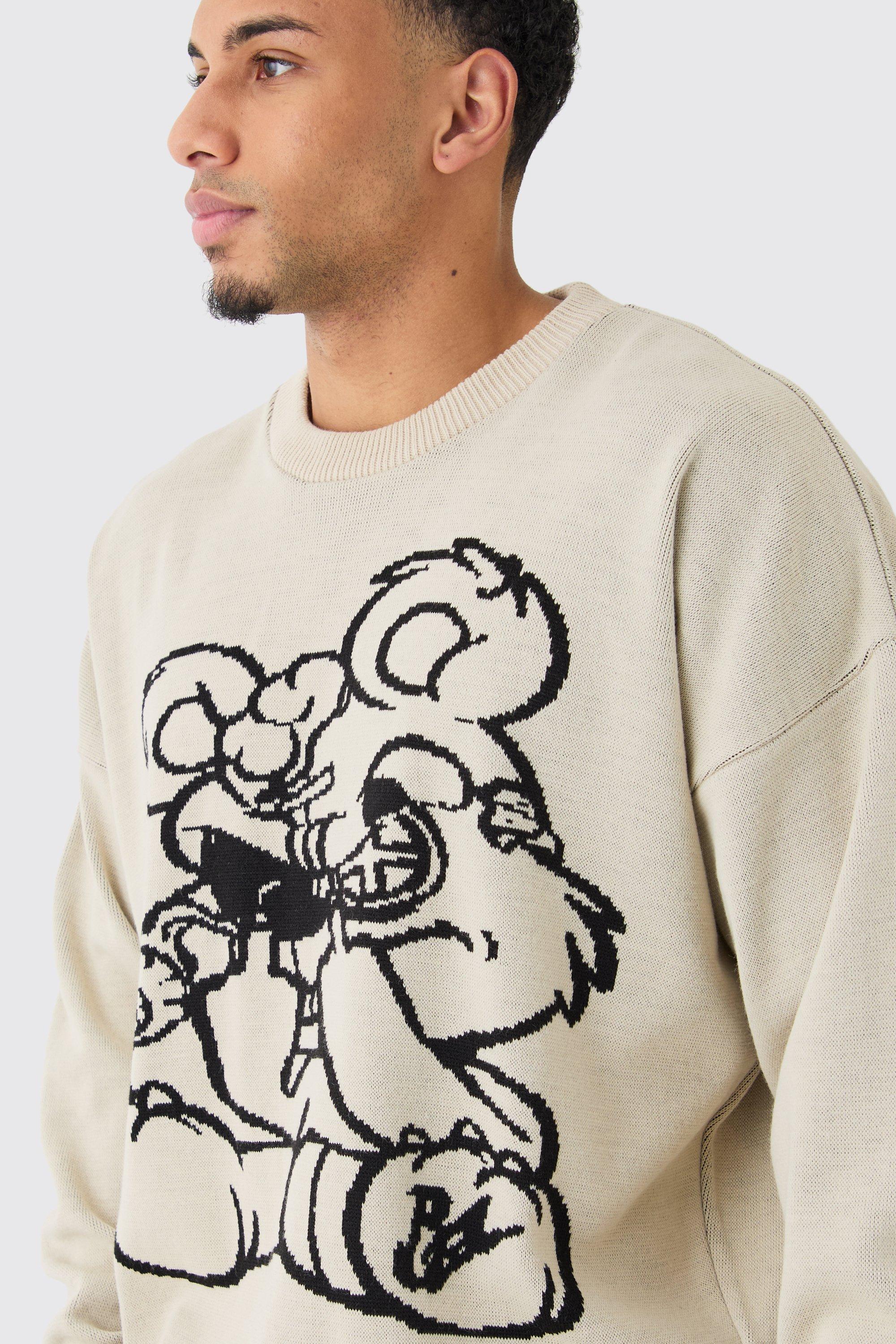 Oversized Drop Shoulder Graphic Knit Jumper | boohoo