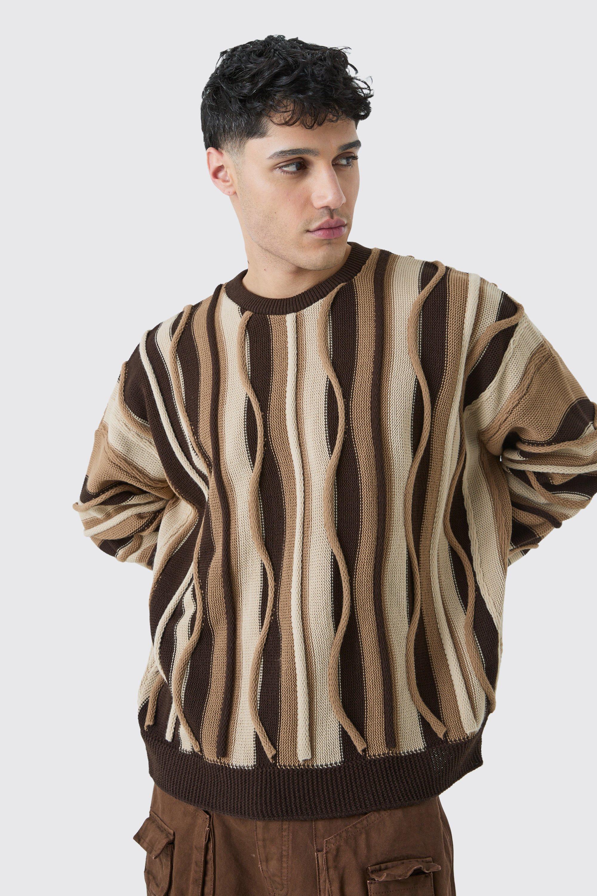 【BAON】[unisex] Ruggle Quilted Corduroy Stadium Jumper Geometric Jacquard Oversized Knitted Sweater | Minga London