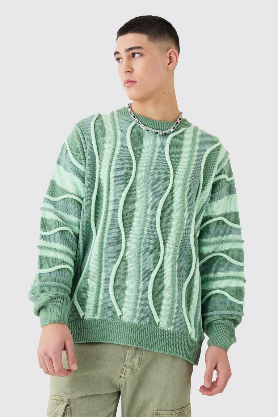 Sage Oversized 3d Jacquard Knitted Jumper