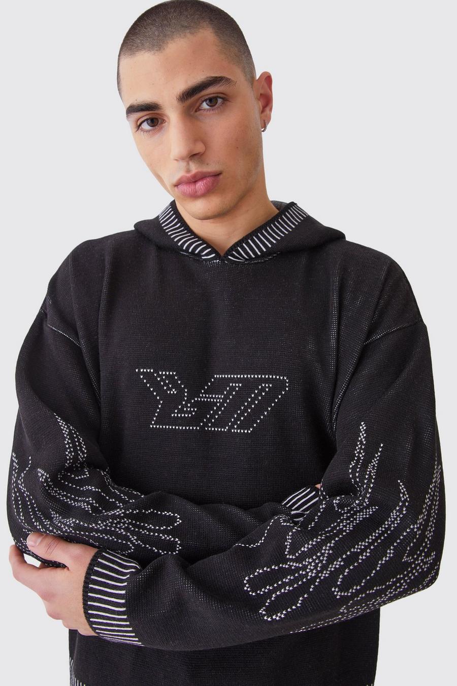 Black Oversized hoodie med låg axelsöm image number 1