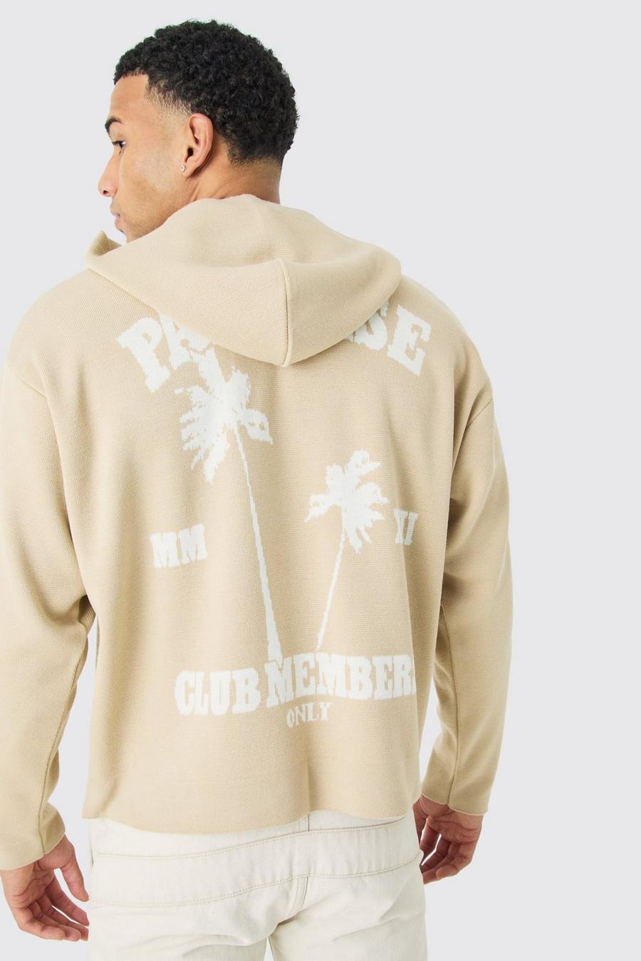 Stone beige Oversized Boxy Drop Shoulder Graphic Knit Hoodie