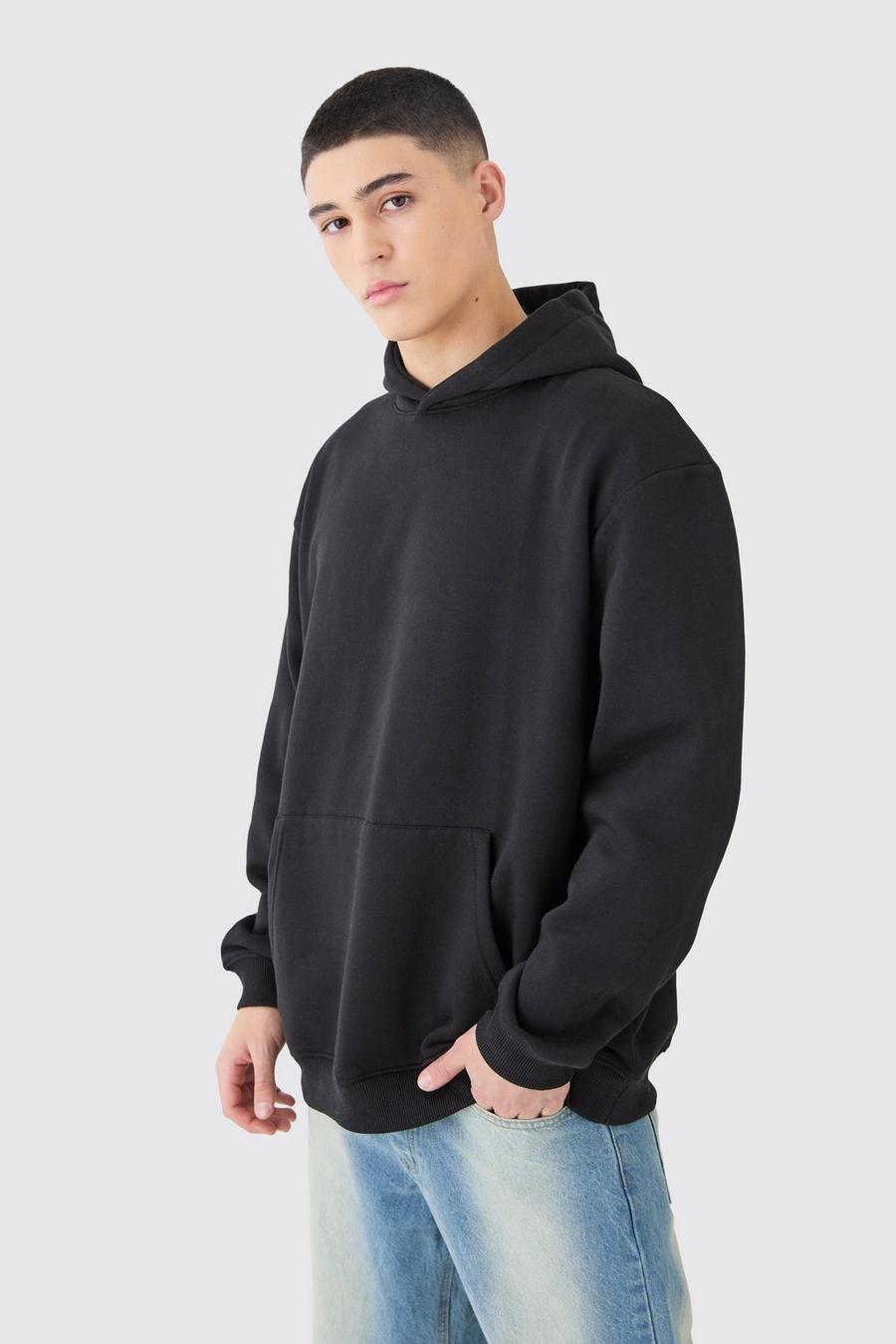 Black Basic ribbed Over The Head Hoodie