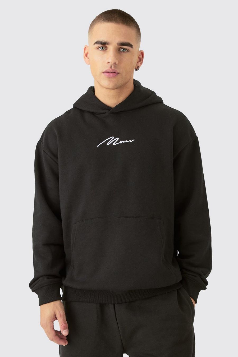 Black  Man Signature Oversized Over The Head Hoodie image number 1