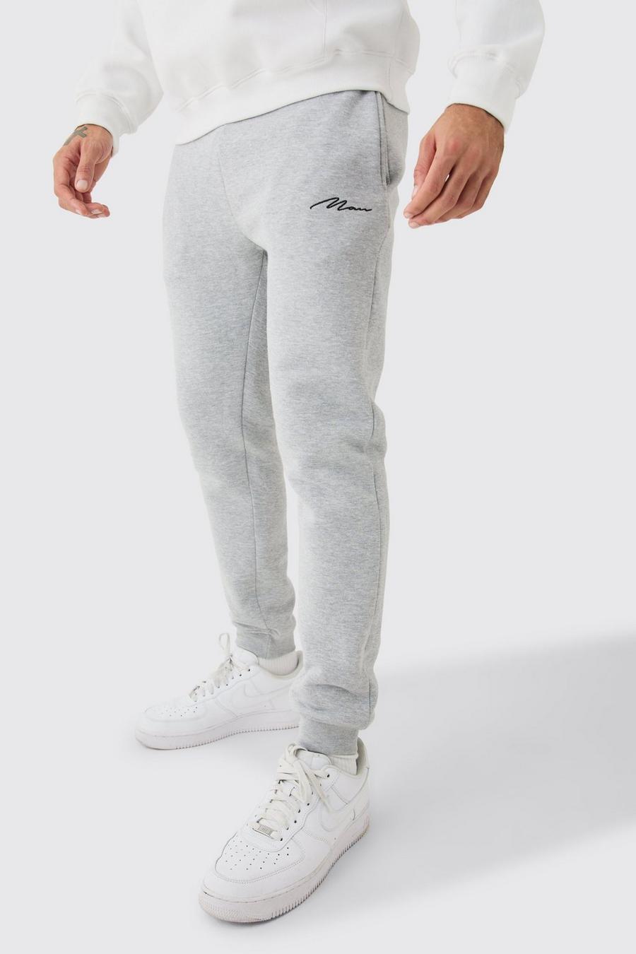 Pantalón deportivo pitillo con firma MAN, Grey marl image number 1