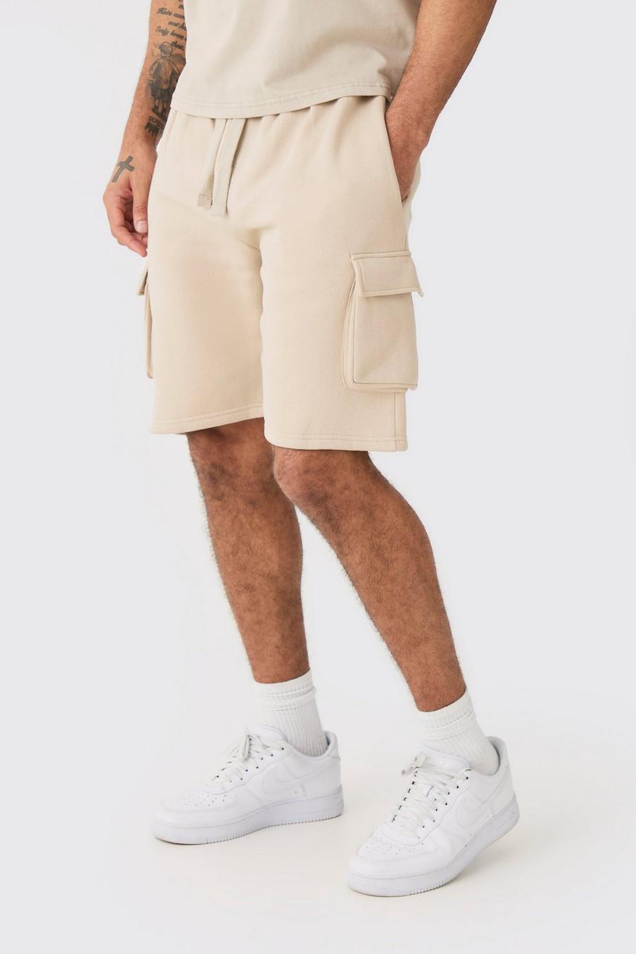 Pantalón corto holgado cargo de tela jersey, Stone image number 1