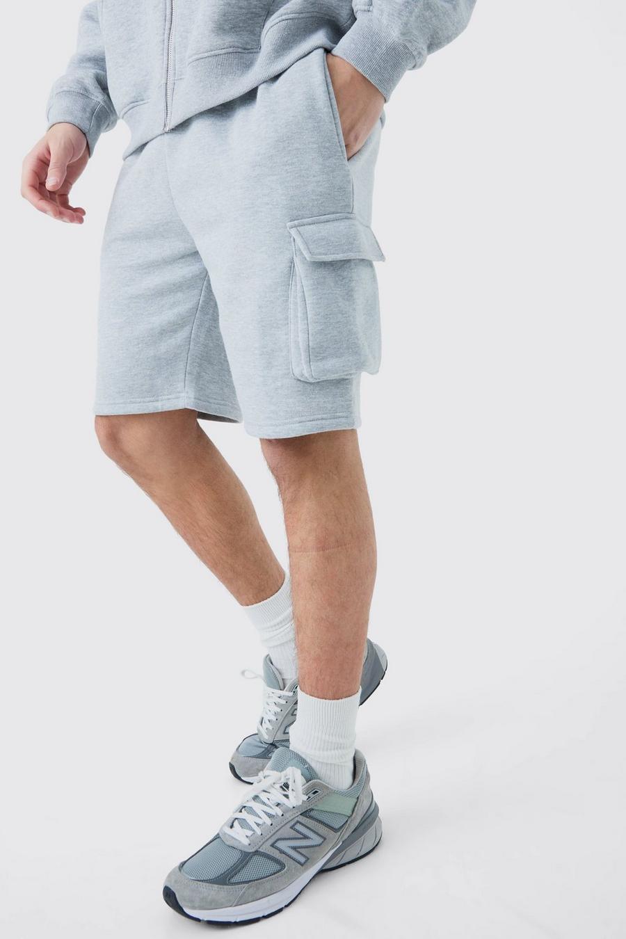 Grey marl Baggy Jersey Cargo Shorts image number 1