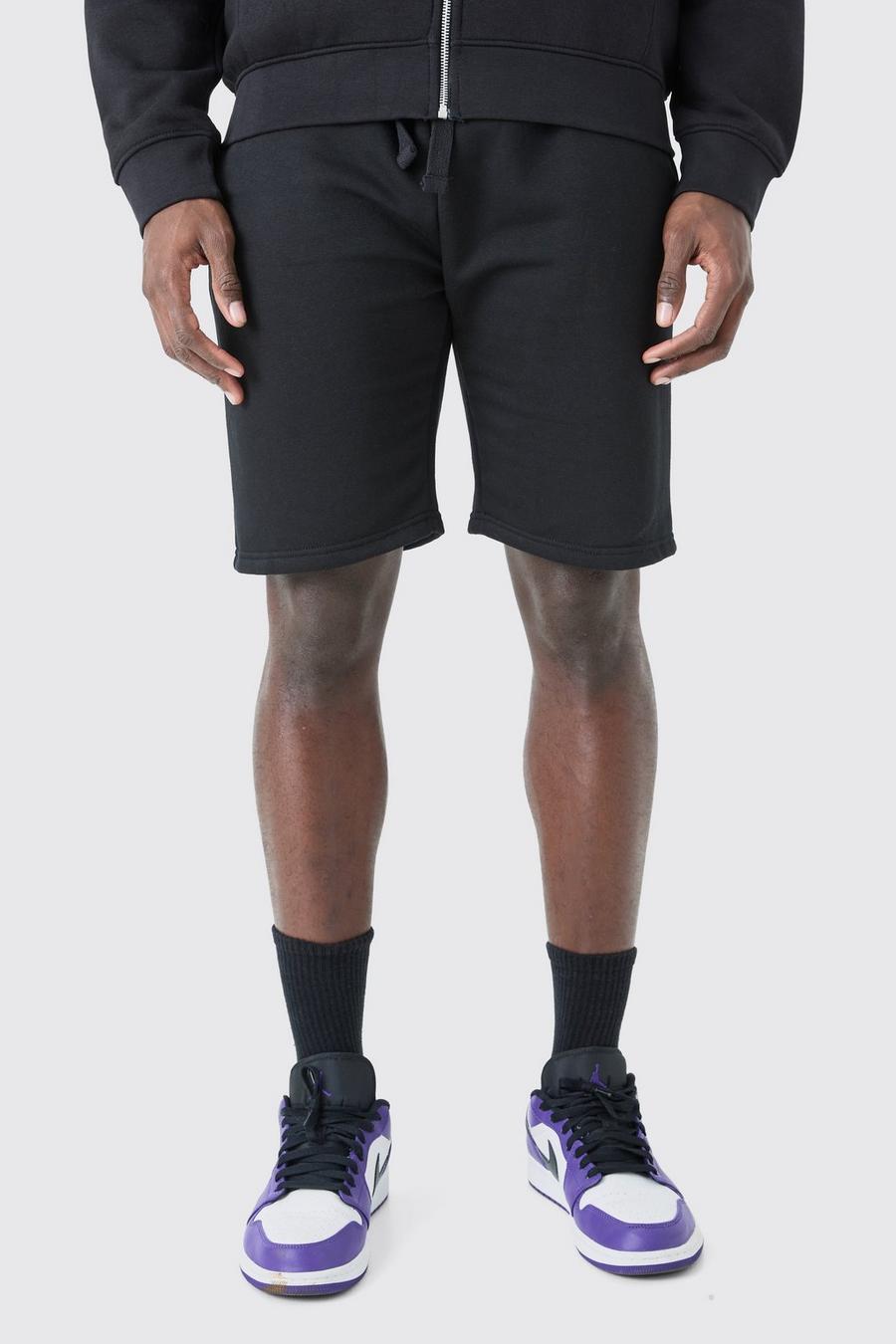 Mittellange Slim-Fit Jersey-Shorts, Black