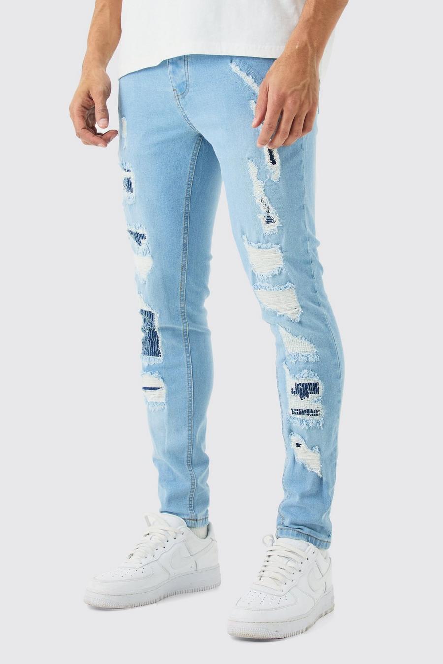 Skinny Stretch All Over Ripped Light Blue Jeans image number 1