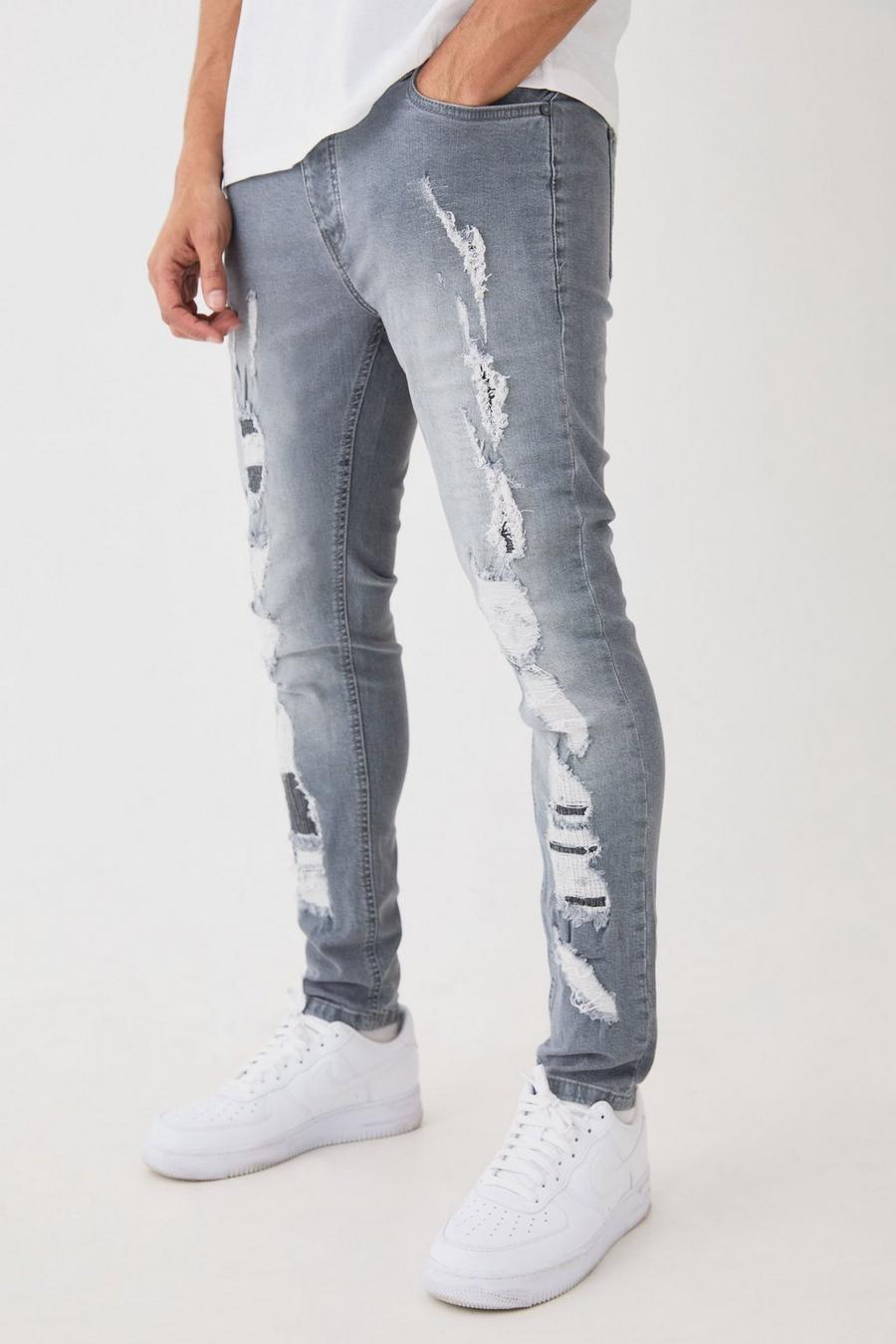 Jeans Skinny Fit Stretch grigi con strappi all over, Grey