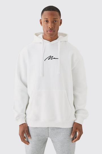 Man Signature Overszied Over The Head Hoodie white