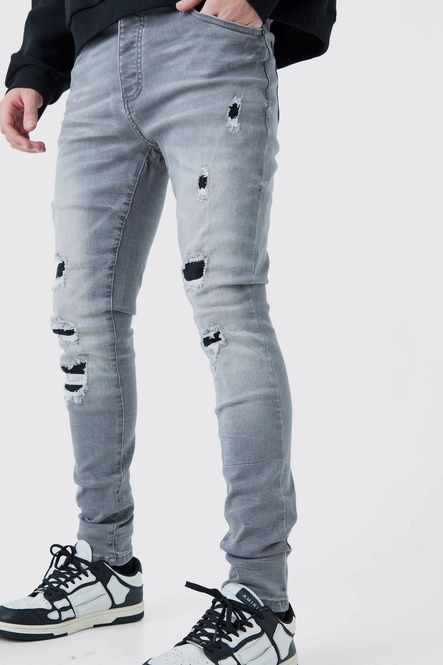 Skinny Stretch Ripped Jeans In Ice Grey