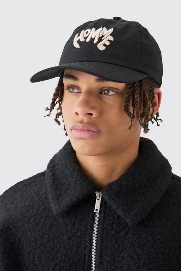 Black Homme Embroidered Cap In Black