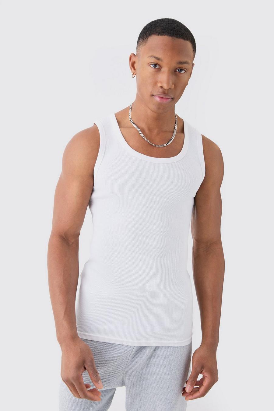 White Slim Fit Ribbed Tank Top image number 1