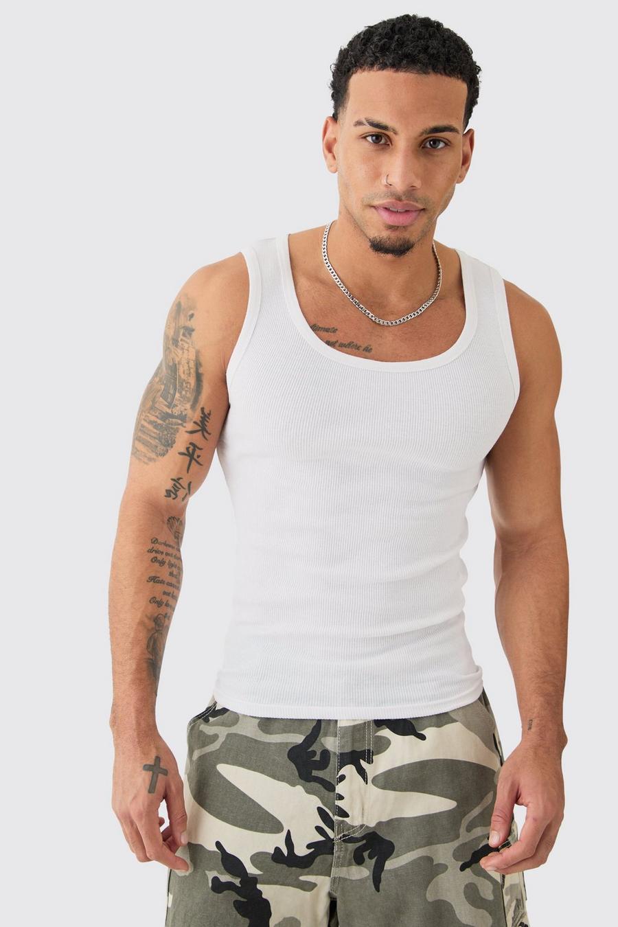 Geripptes Muscle-Fit Tanktop, White image number 1