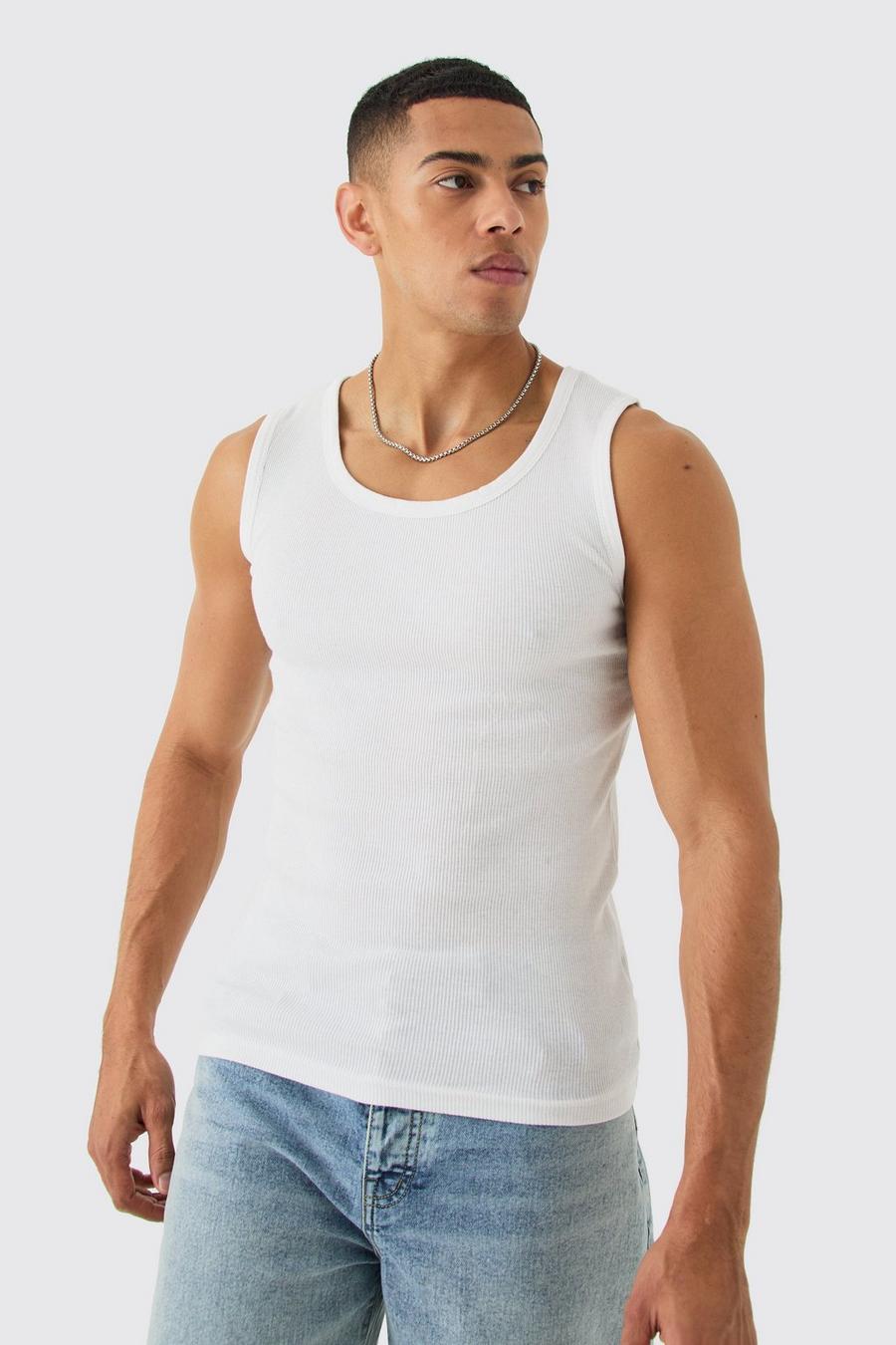 White Slim Fit Ribbed Vest  image number 1