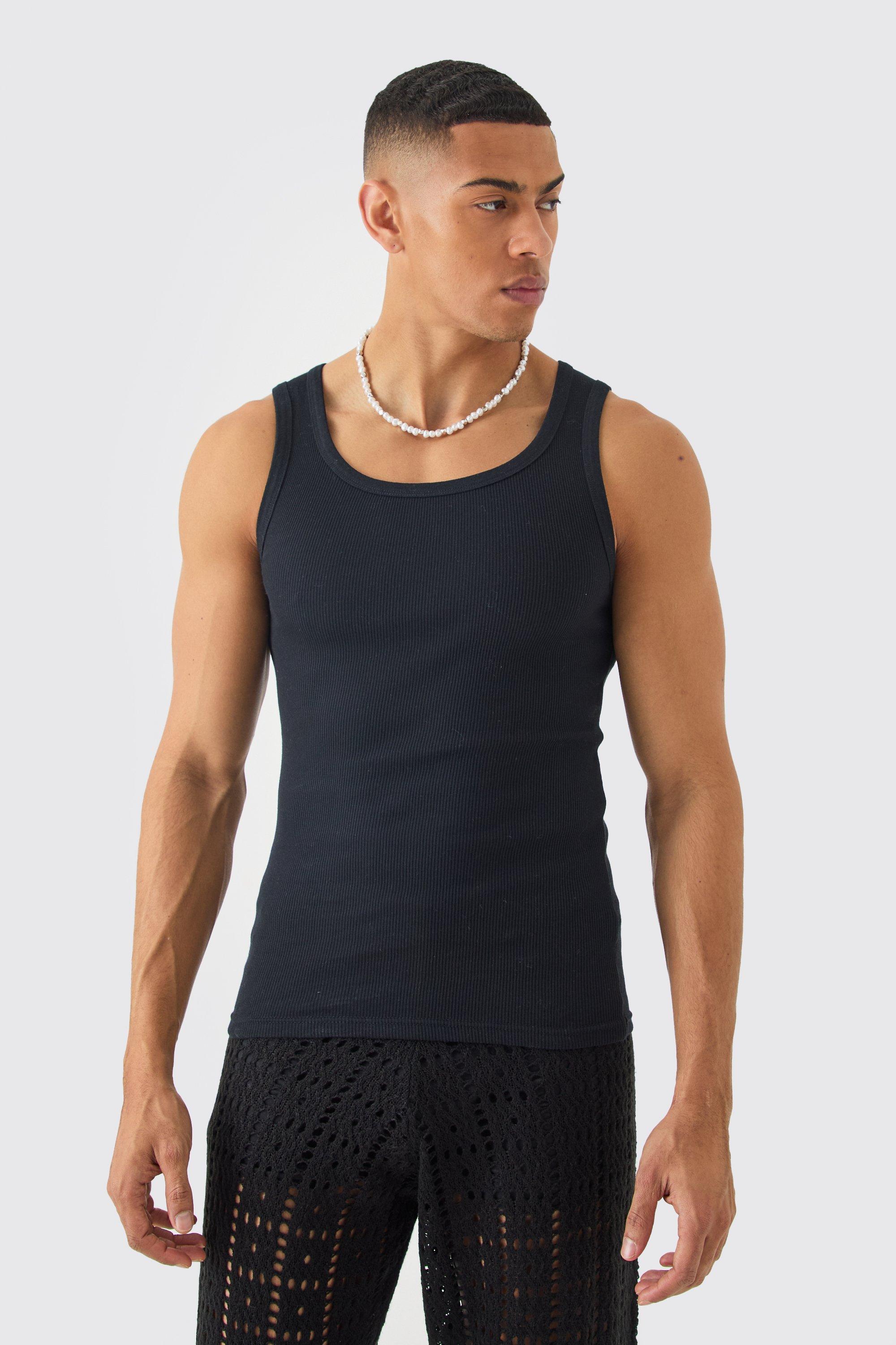 Muscle Fit Ribbed Vest boohoo DK