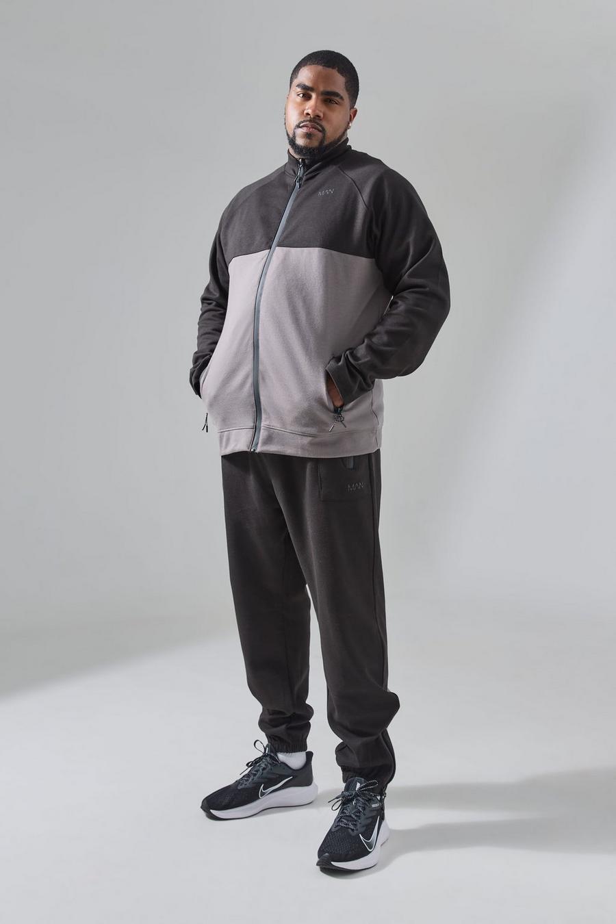 Plus Man Active Trainingsanzug mit Tech-Reißverschluss und Jogginghose, Black image number 1