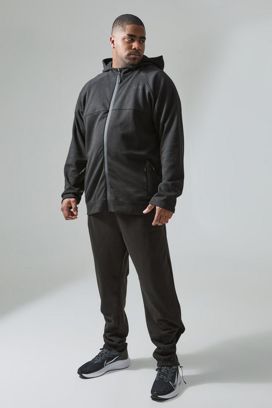 Plus Man Active Trainingsanzug mit Tech-Reißverschluss und Jogginghose, Black