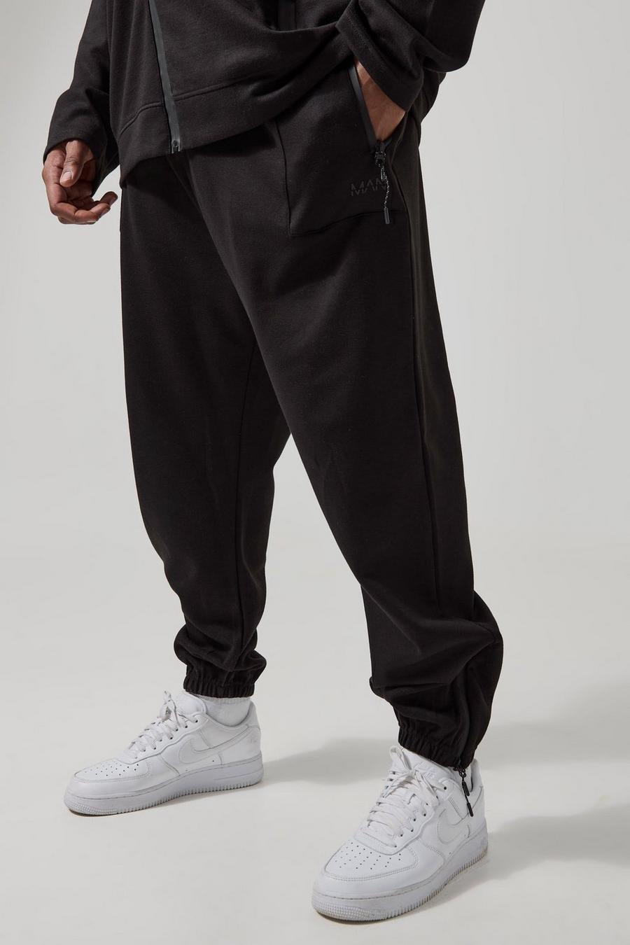 Pantaloni tuta Plus Size Man Active Tech con zip sul fondo, Black