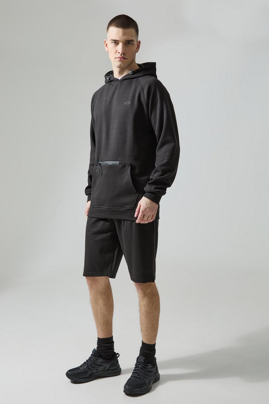 Conjunto Tall MAN Active de pantalón corto y sudadera con capucha técnica, Black image number 1