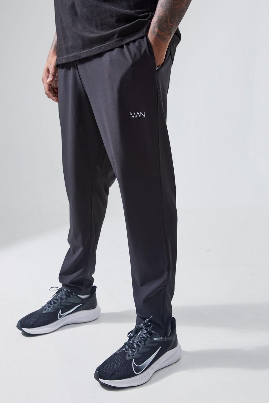 Black Plus Man Active Gym Performance Jogger Zip Pockets