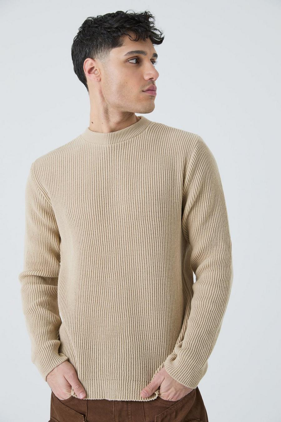 Ecru Regular Fit Waffle Knit Sweater image number 1