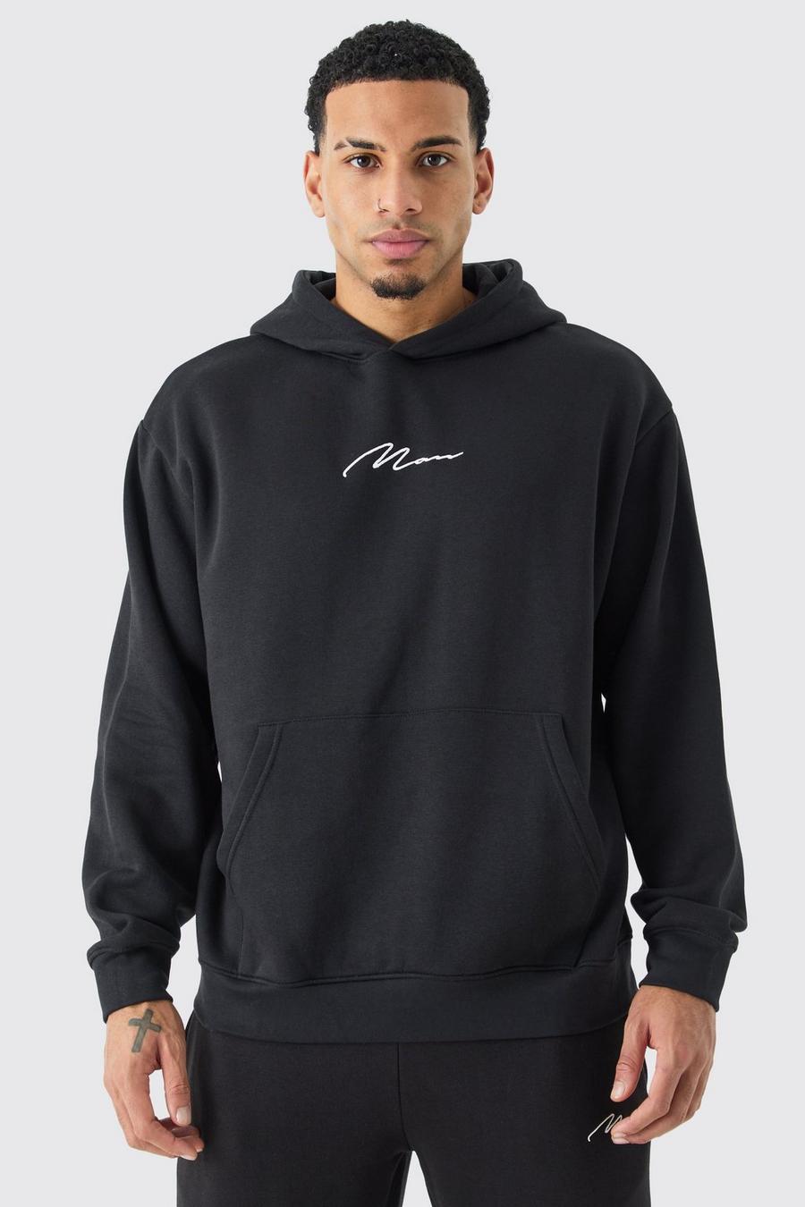 Black  Man Signature Oversized Over The Head Hoodie image number 1