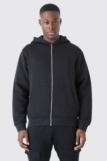 Black Basic Zip Through Hoodie