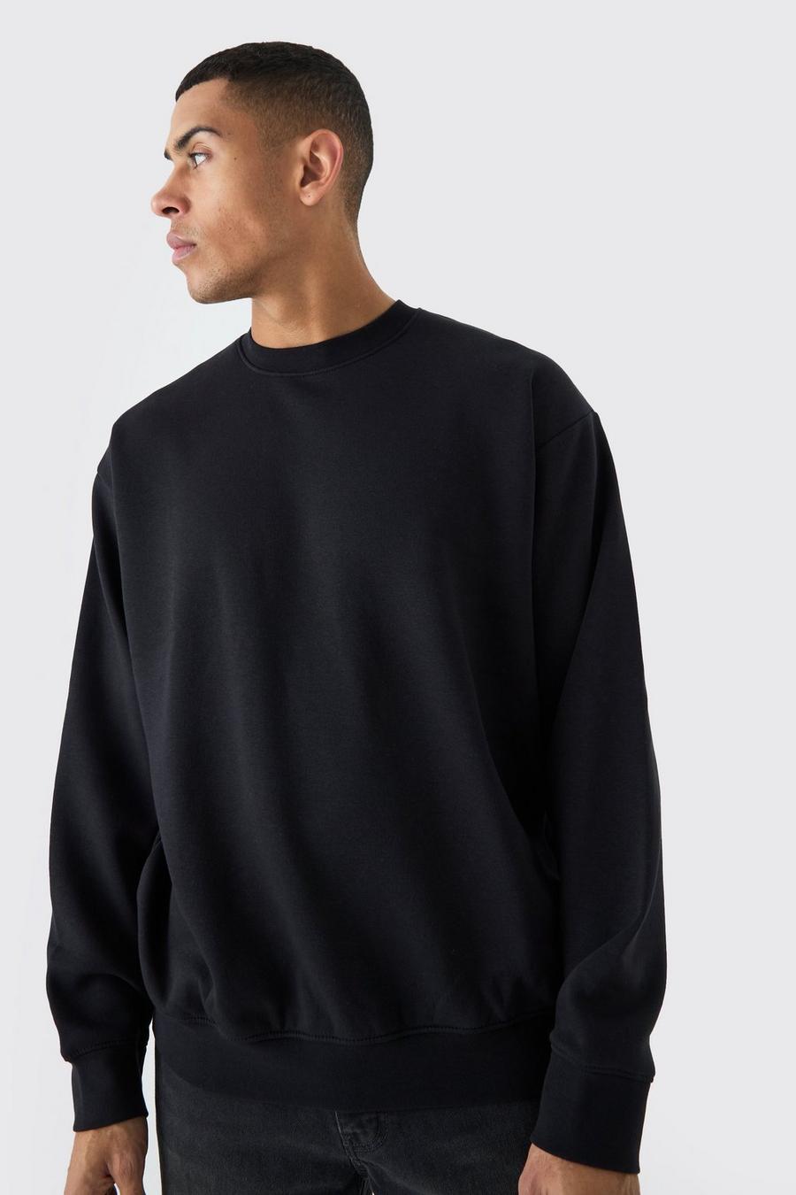 Black Basic Oversize sweatshirt med rund hals