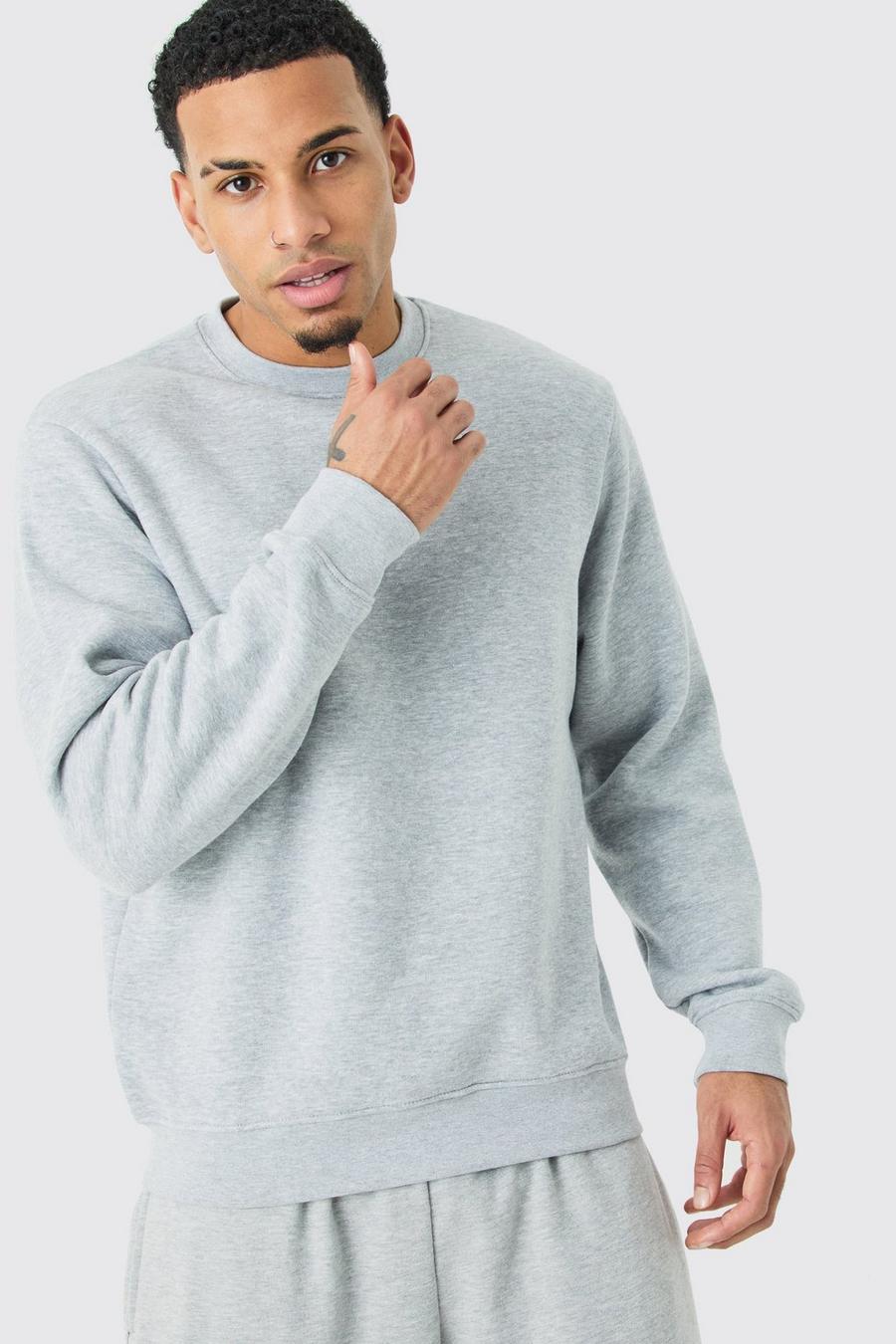 Basic Rundhals-Sweatshirt, Grey marl image number 1