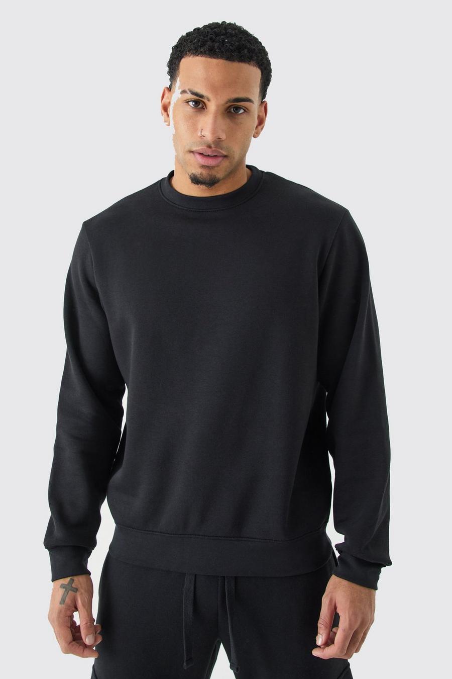 Basic Rundhals-Sweatshirt, Black image number 1