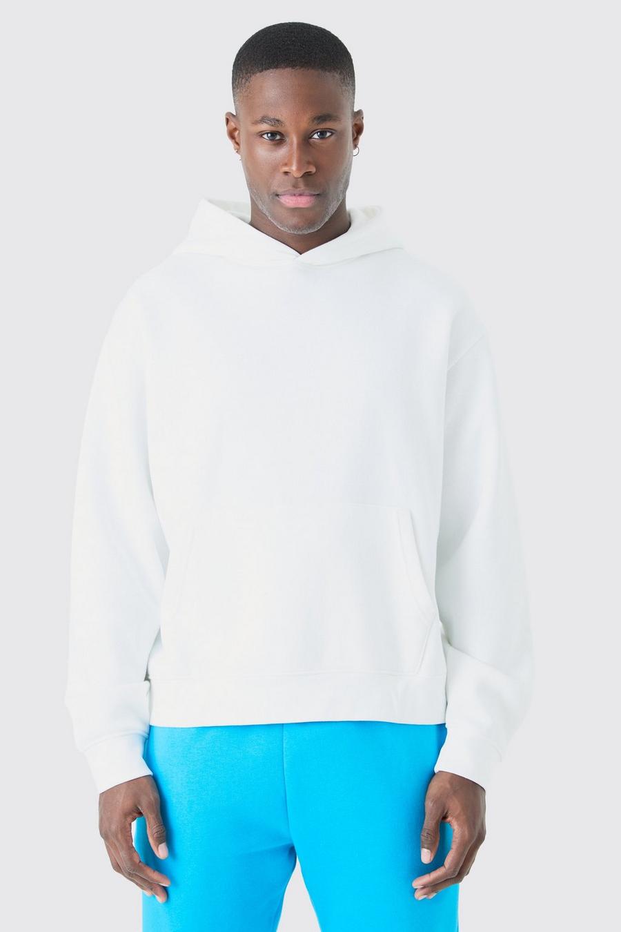White Oversize hoodie i boxig modell image number 1