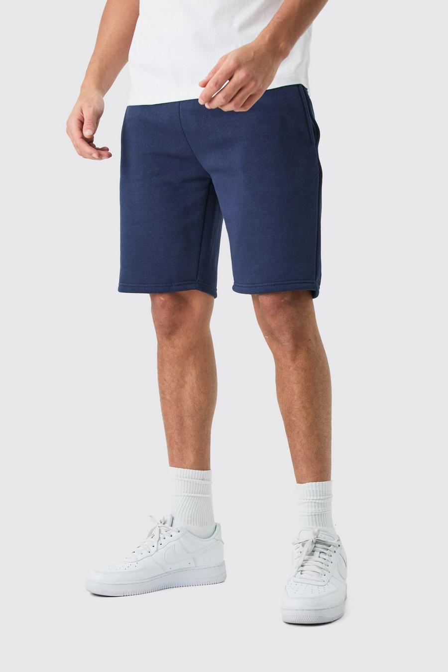 Navy Middellange Jersey Slim Fit Shorts
