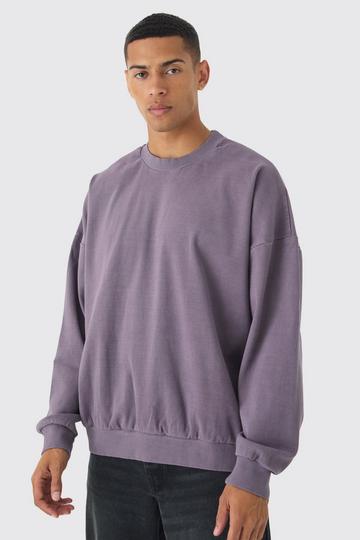 Purple Oversized Heavyweight Ribbed Washed Drop Shoulder Sweatshirt