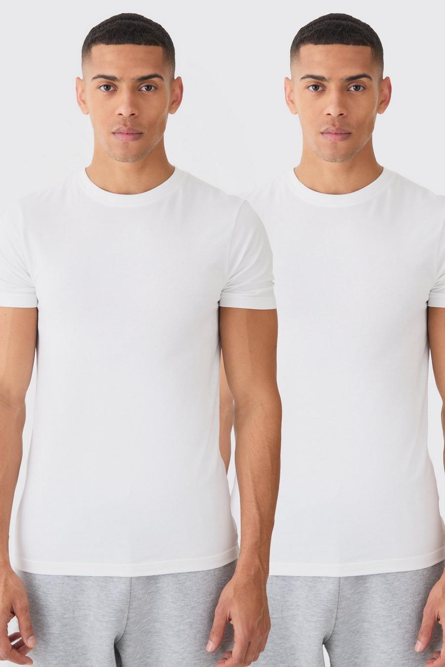 White Muscle Fit T-Shirts (2 Stuks) image number 1