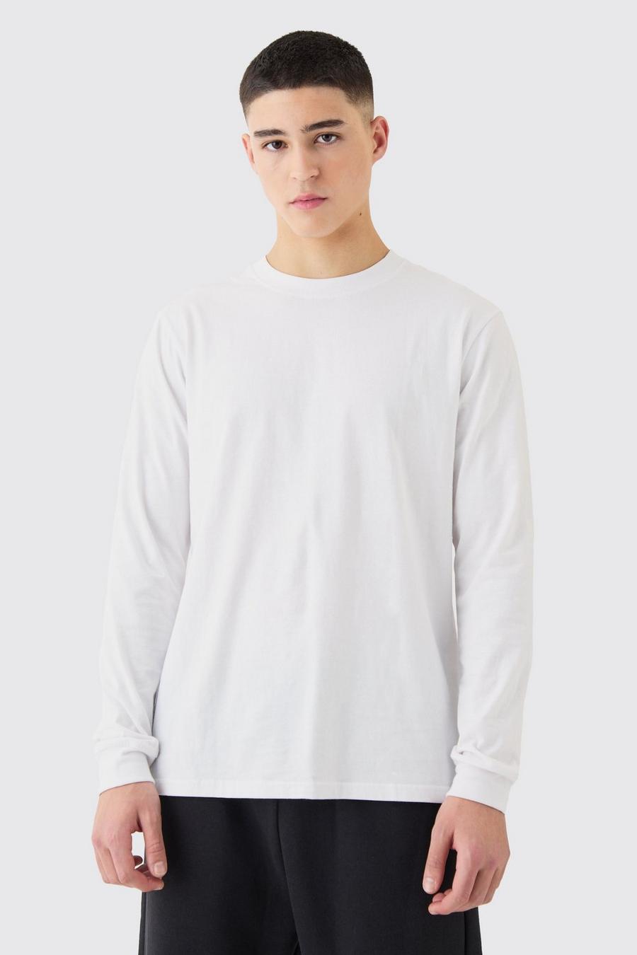 Langärmliges Rundhals T-Shirt, White