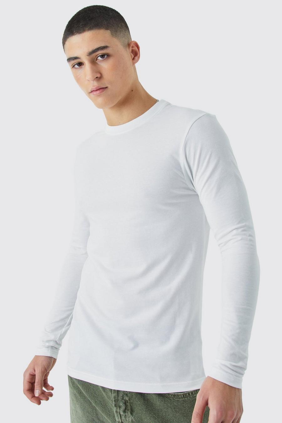 Camiseta de manga larga ajustada al músculo, White