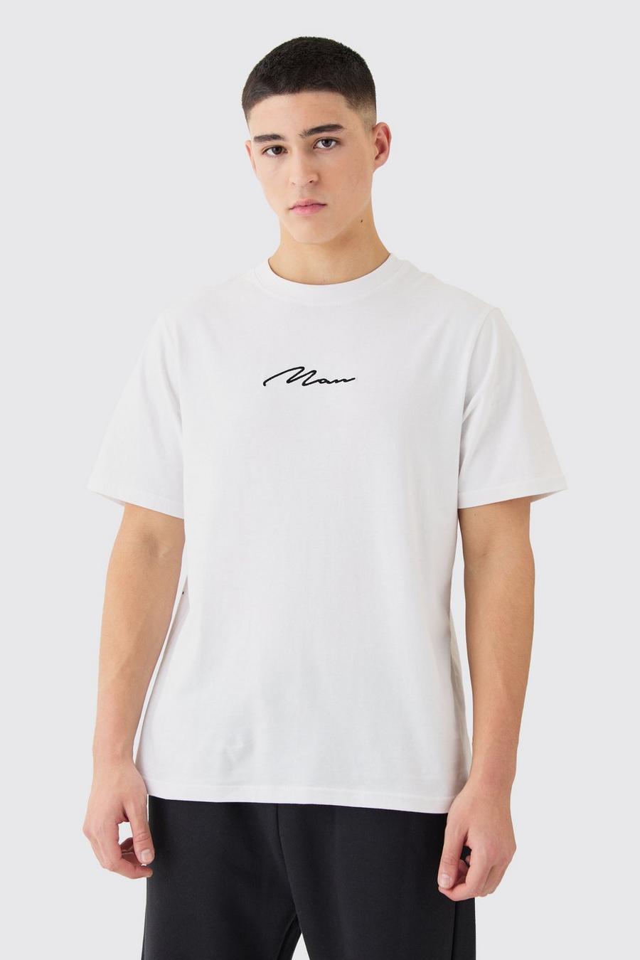 Besticktes Man Signature T-Shirt, White