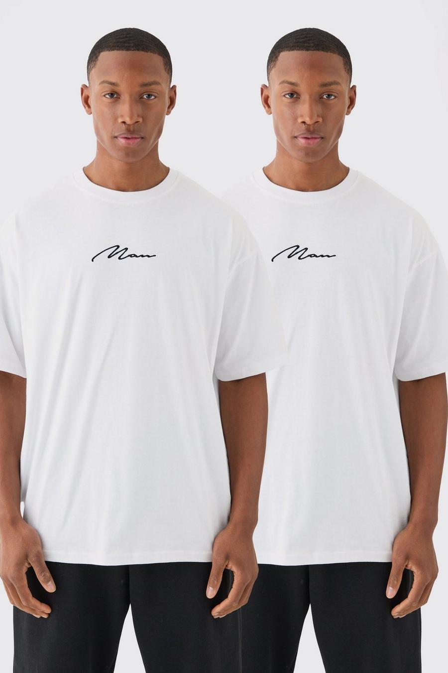 2er-Pack Oversize Man Signature T-Shirts, White image number 1