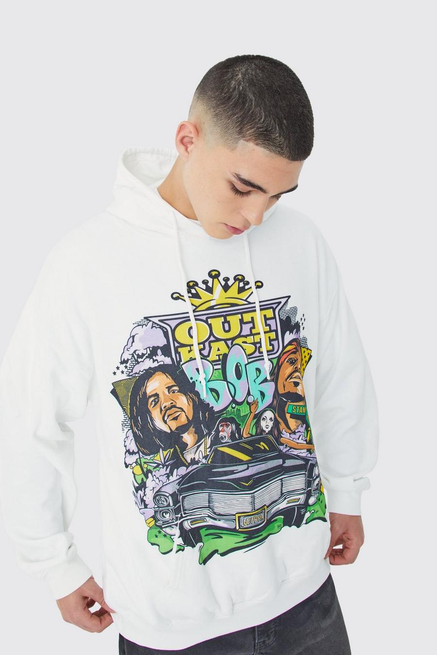 White Outcast Oversize hoodie med graffititryck image number 1