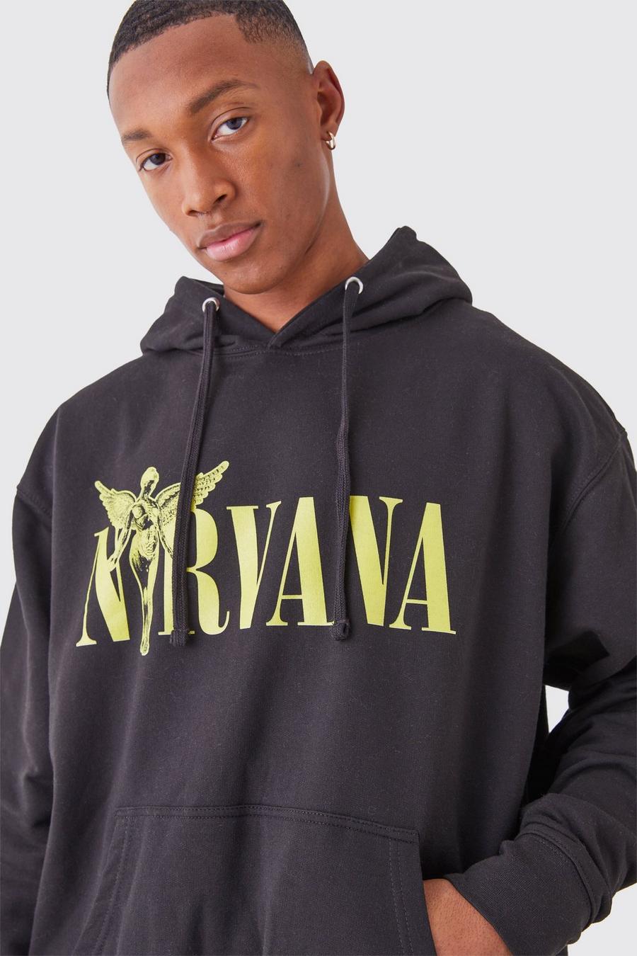 Sudadera oversize con capucha y estampado de Nirvana, Black image number 1