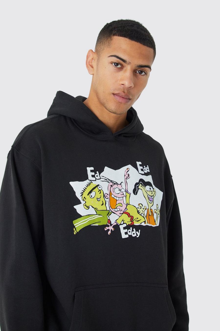 Oversize Hoodie mit lizenziertem Ed Edd & Eddy Print, Black