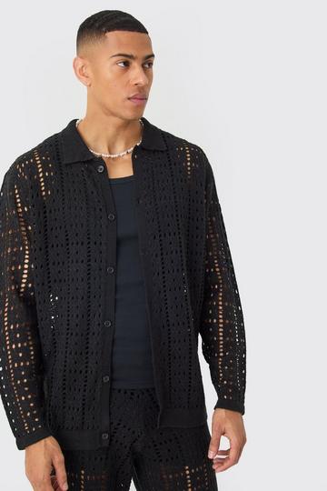 Oversized Gehaakt Overhemd Met Lange Mouwen In Zwart black