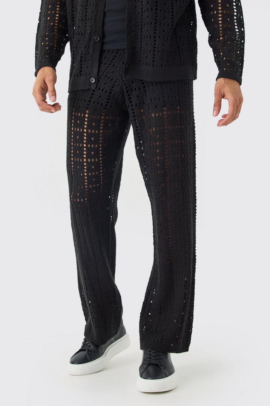 Pantalon large en crochet, Black image number 1