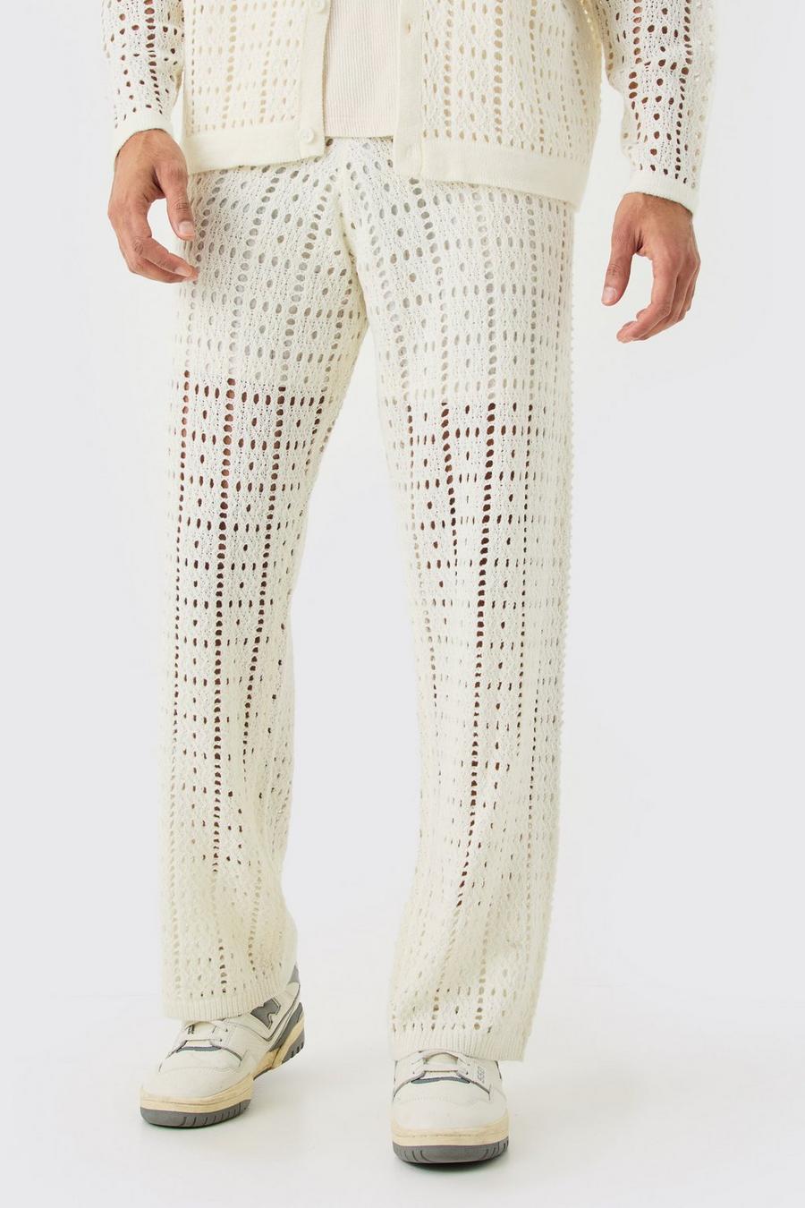 Pantalon large en crochet, White image number 1