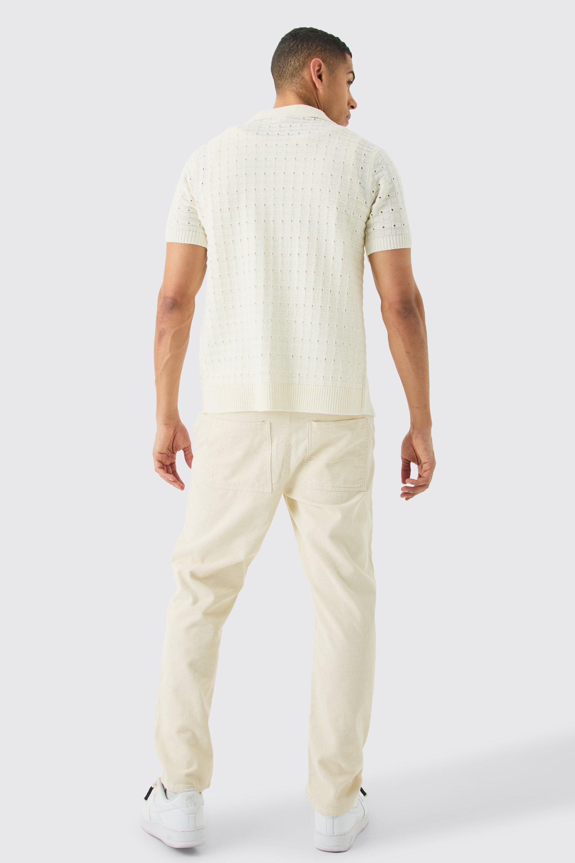 Open Stitch Button Down Knitted Shirt In Cream | boohoo CA